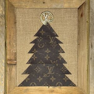 Rustic Brown Holiday Tree Wall Art with wearable LV Brooch